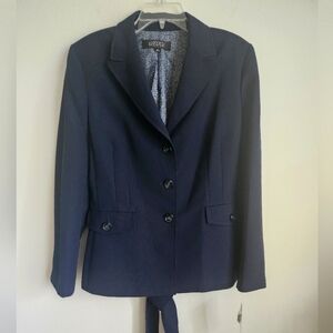 Kasper Seamed Suit Jacket Tie Front Faux Pockets Decorative Buttons Size 16 NWT